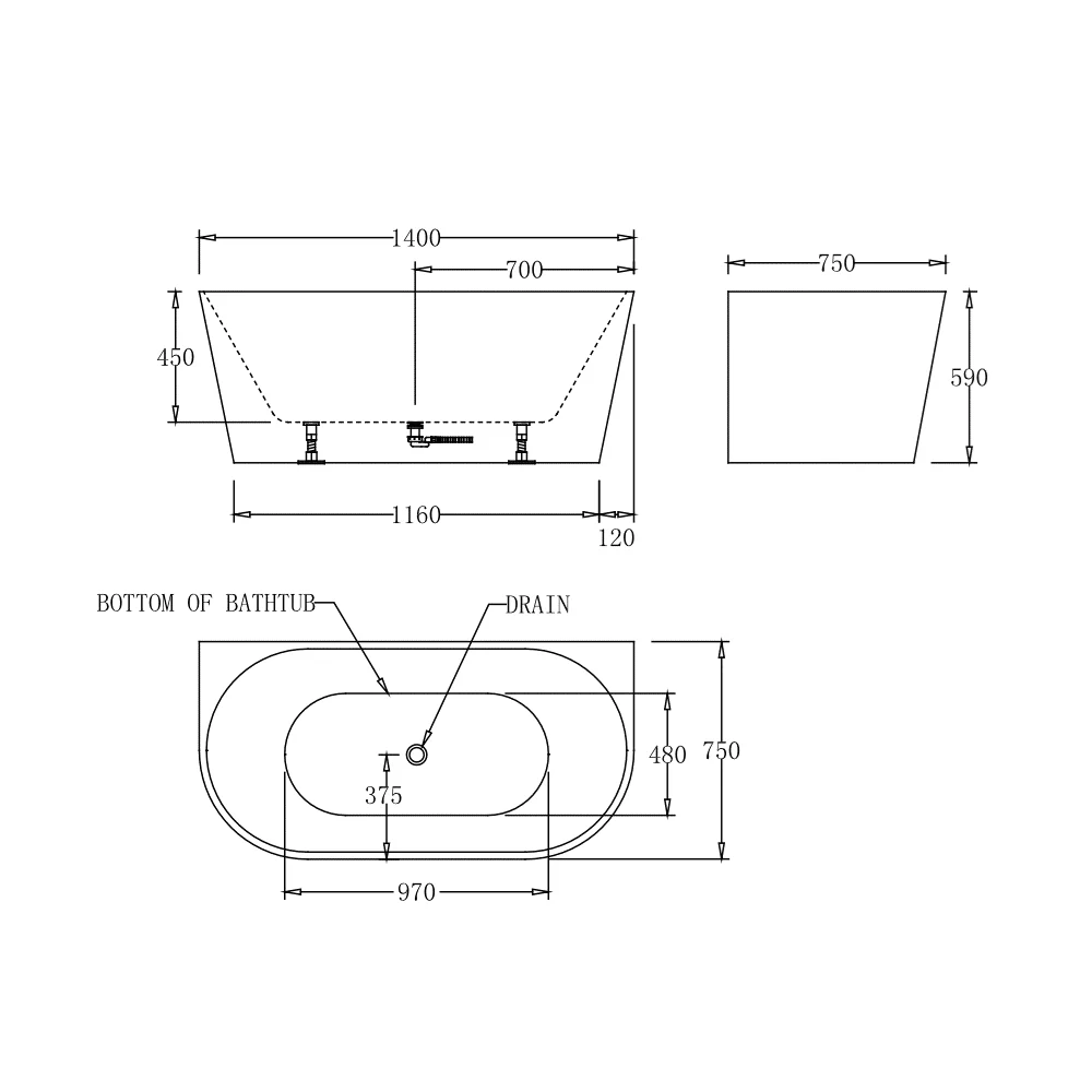 Harmony Round 1400mm Gloss White Back to Wall Freestanding Bath - Image 2