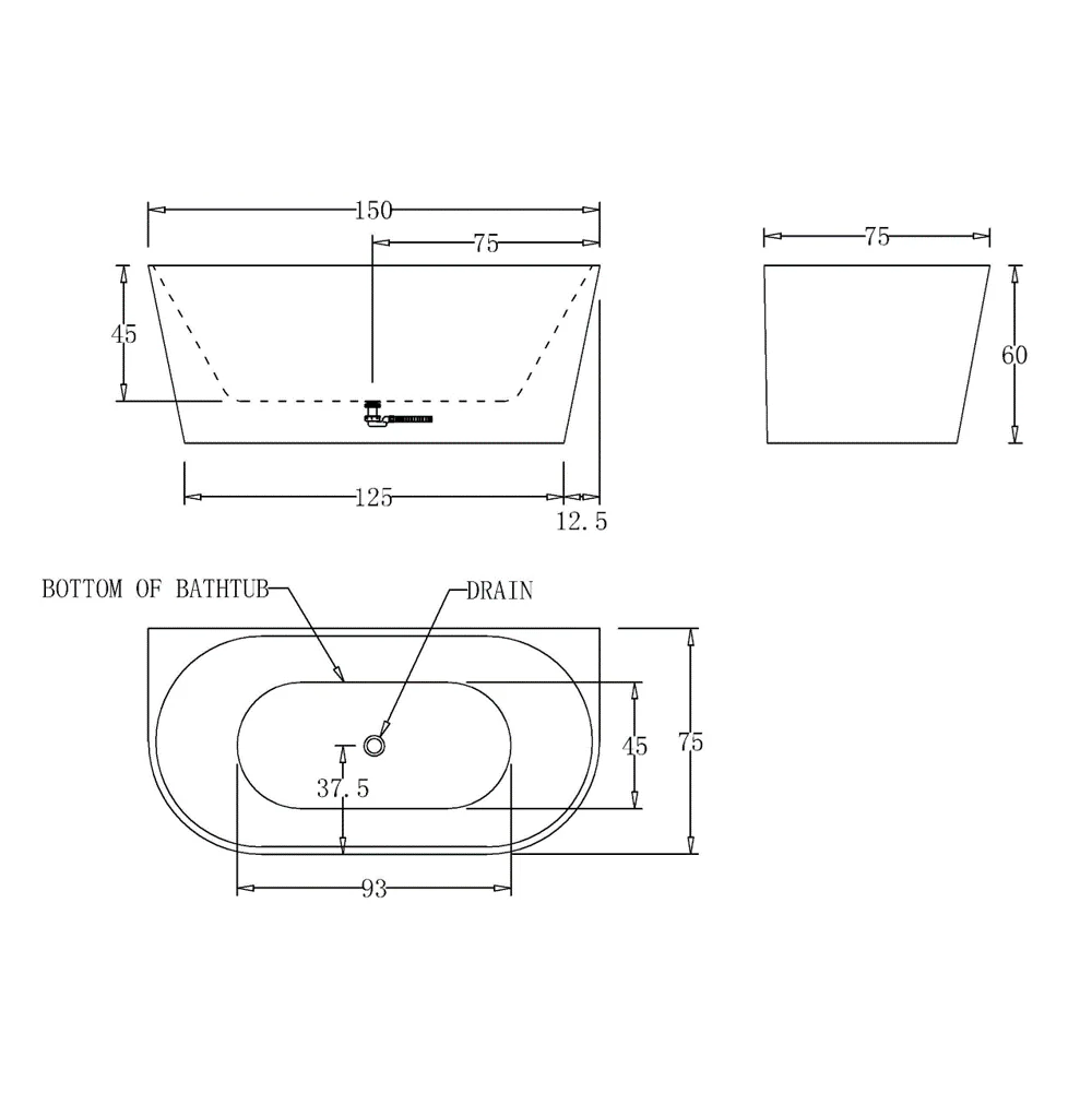 Harmony Round 1500mm Gloss White Back to Wall Freestanding Bath - Image 2