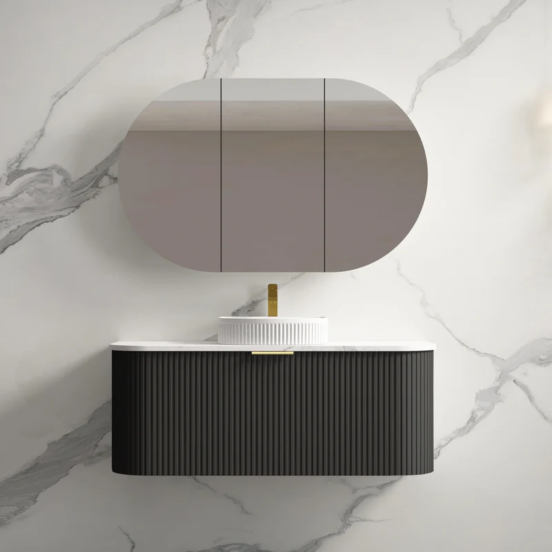 Rio 1200 Curved Fluted Matte Black Wall Hung Vanity