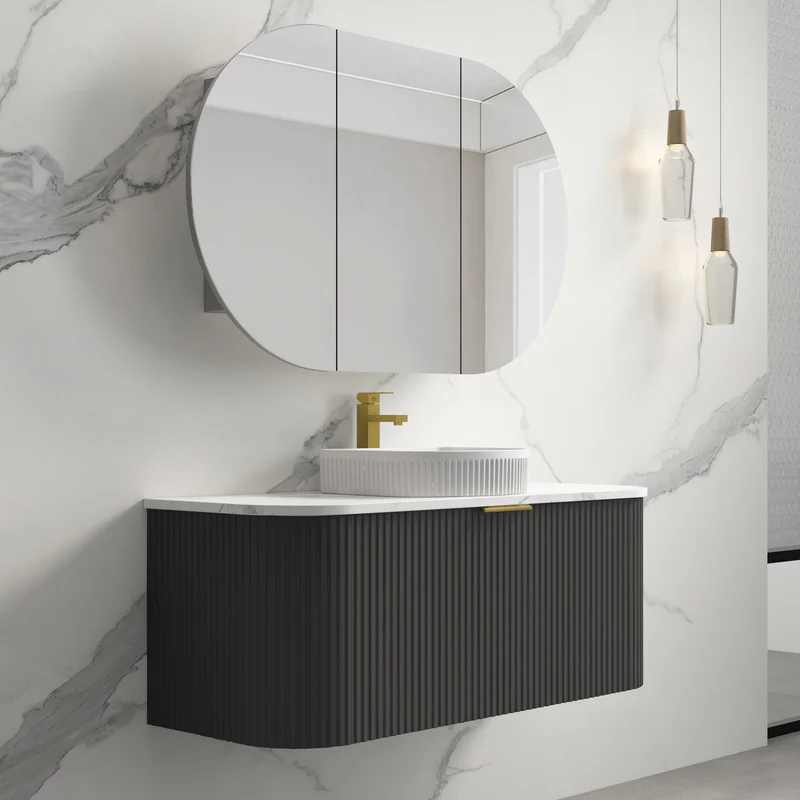 Rio 1200 Curved Fluted Matte Black Wall Hung Vanity - Image 2
