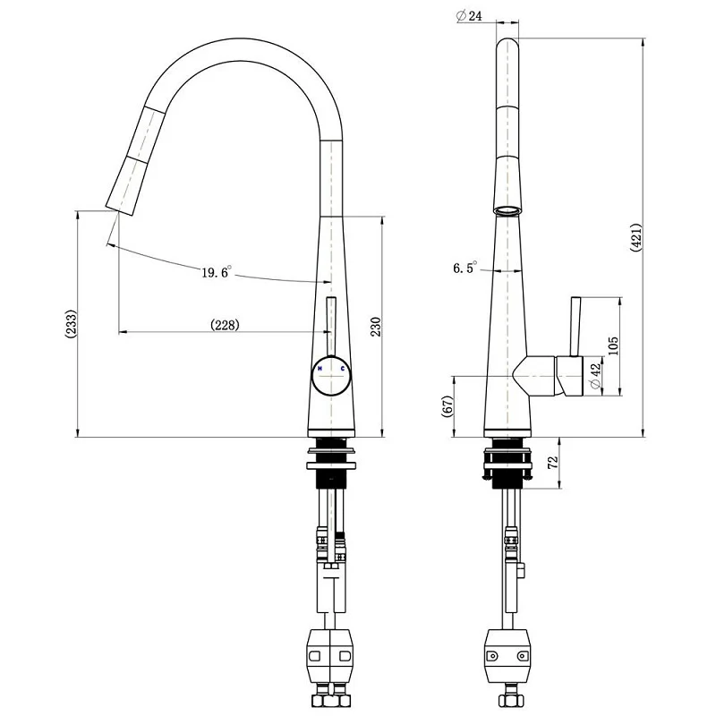 Kasper Dusk Round Pull-Out Kitchen Mixer - Image 2