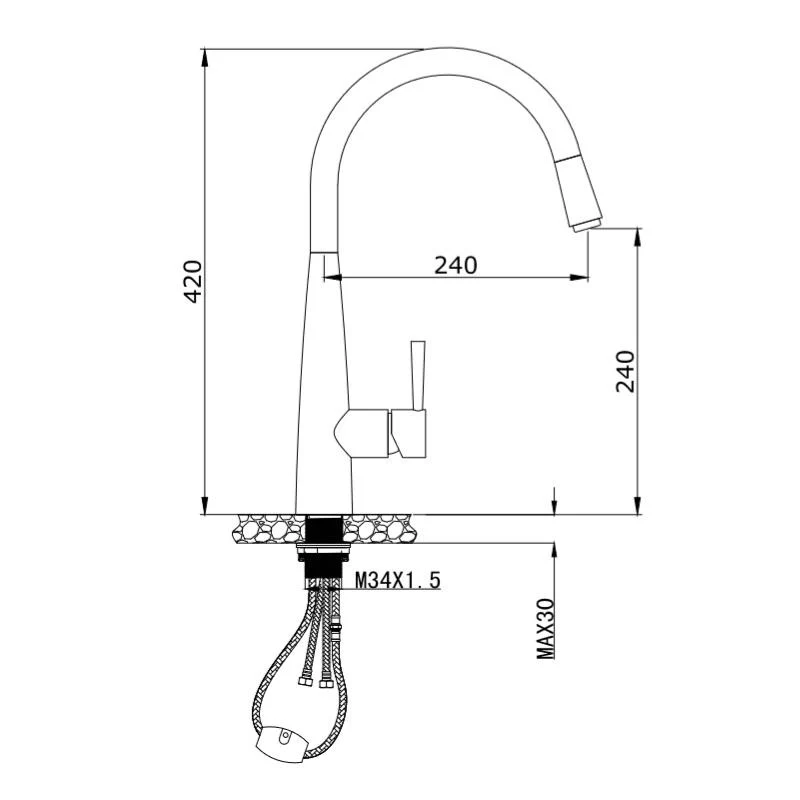 Kasper Black Round Pull-Out Kitchen Mixer - Image 2