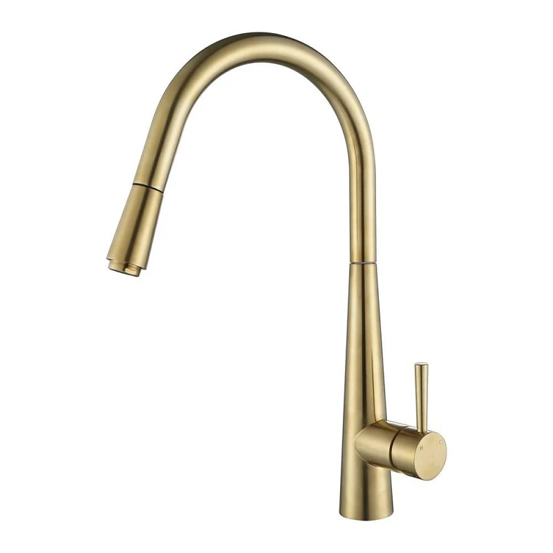 Kasper Brushed Gold Round Pull-Out Kitchen Mixer
