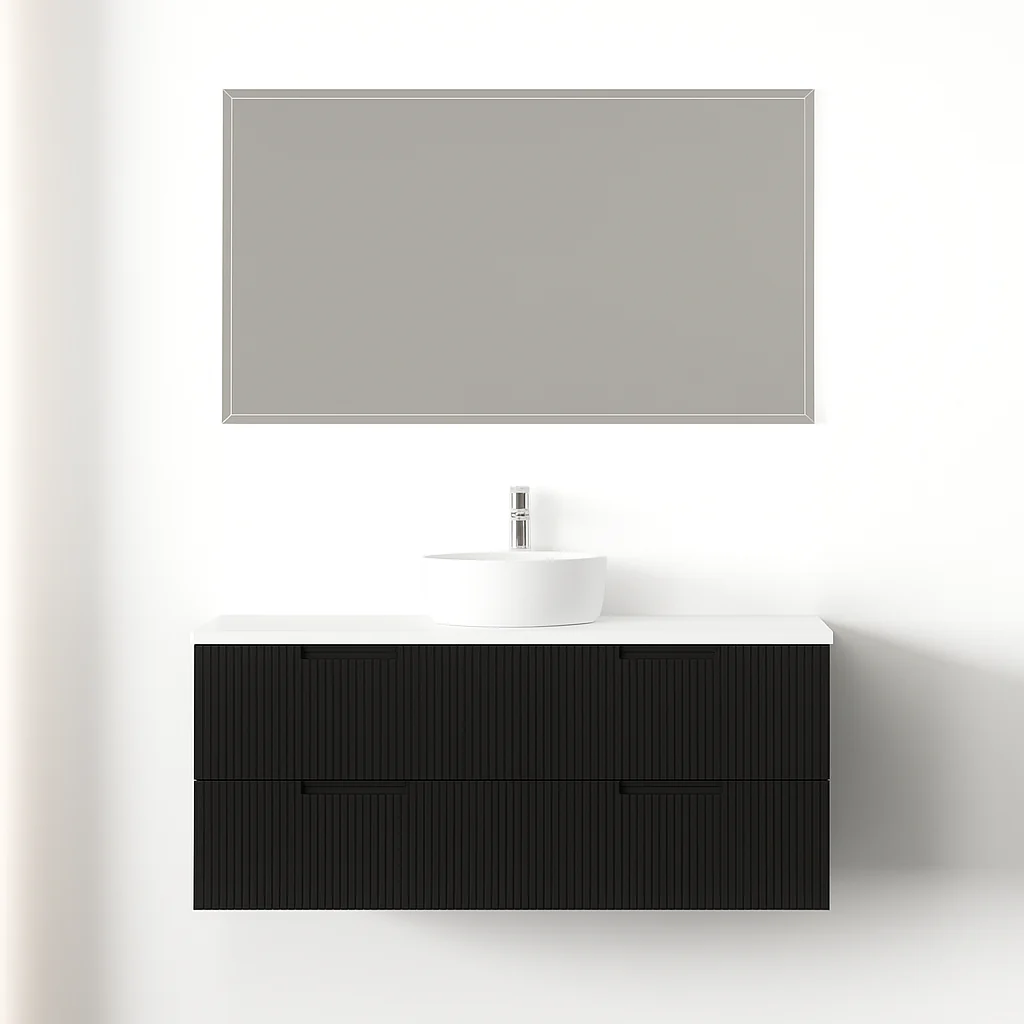Kelsa 1200 Fluted Matte Black Wall Hung Vanity - Image 2