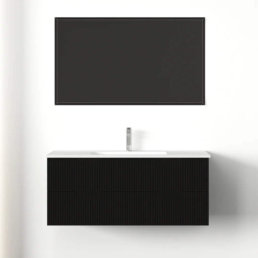 Kelsa 1200 Fluted Matte Black Wall Hung Vanity - Image 3
