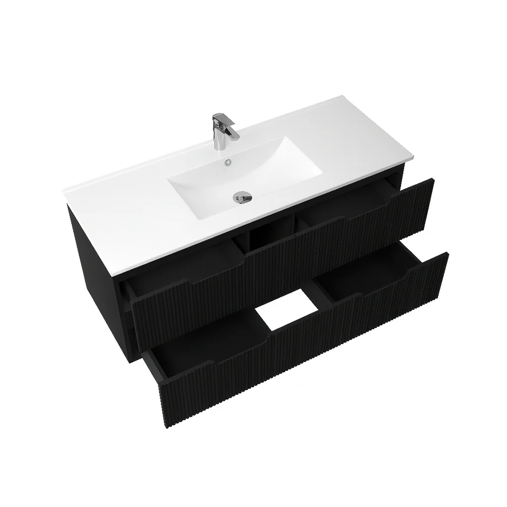 Kelsa 1200 Fluted Matte Black Wall Hung Vanity - Image 4