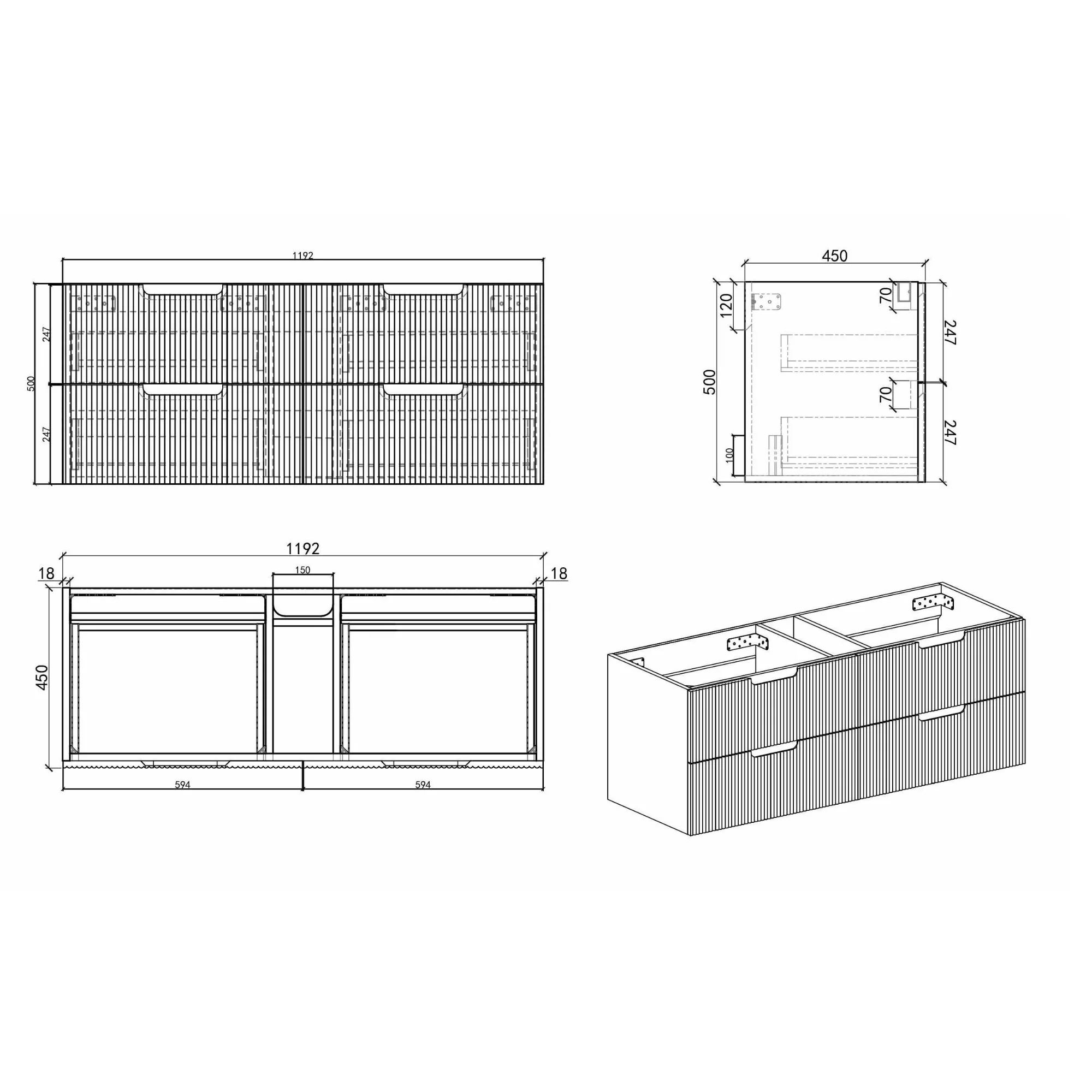 Kelsa 1200 Fluted Matte White Wall Hung Vanity - Image 10