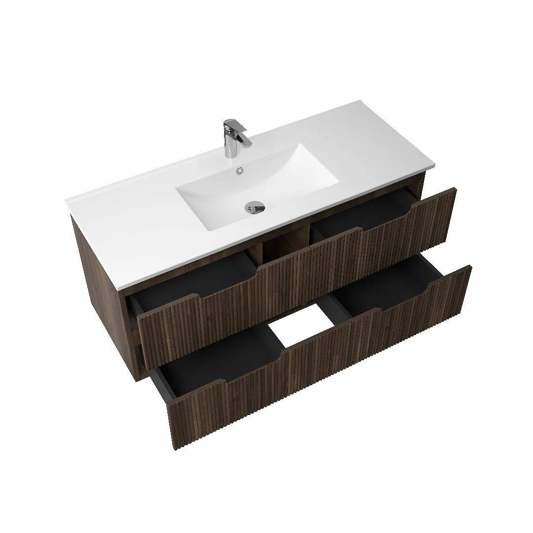 Kelsa 1200 Fluted Walnut Wall Hung Vanity - Image 3