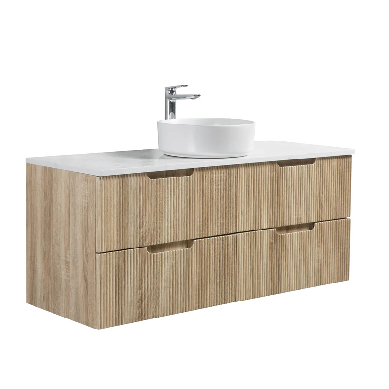 Kelsa 1200 Fluted White Oak Wall Hung Vanity - Image 3