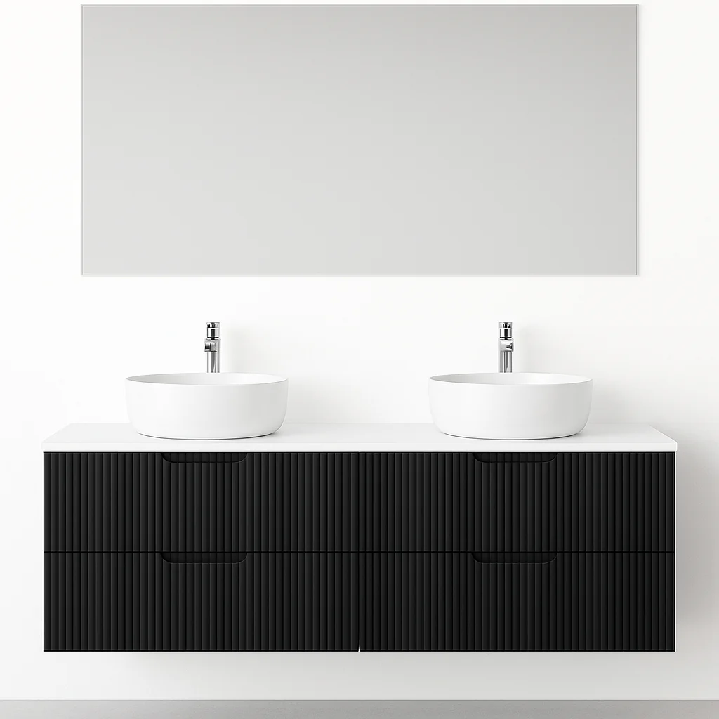 Kelsa 1500 Double Fluted Matte Black Wall Hung Vanity