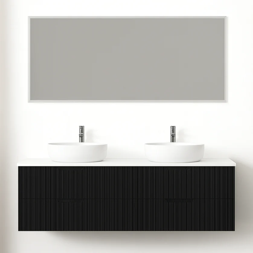 Kelsa 1500 Double Fluted Matte Black Wall Hung Vanity - Image 2