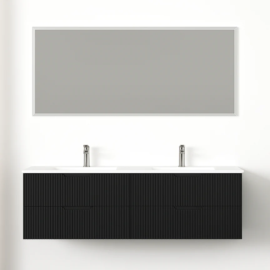 Kelsa 1500 Double Fluted Matte Black Wall Hung Vanity - Image 3