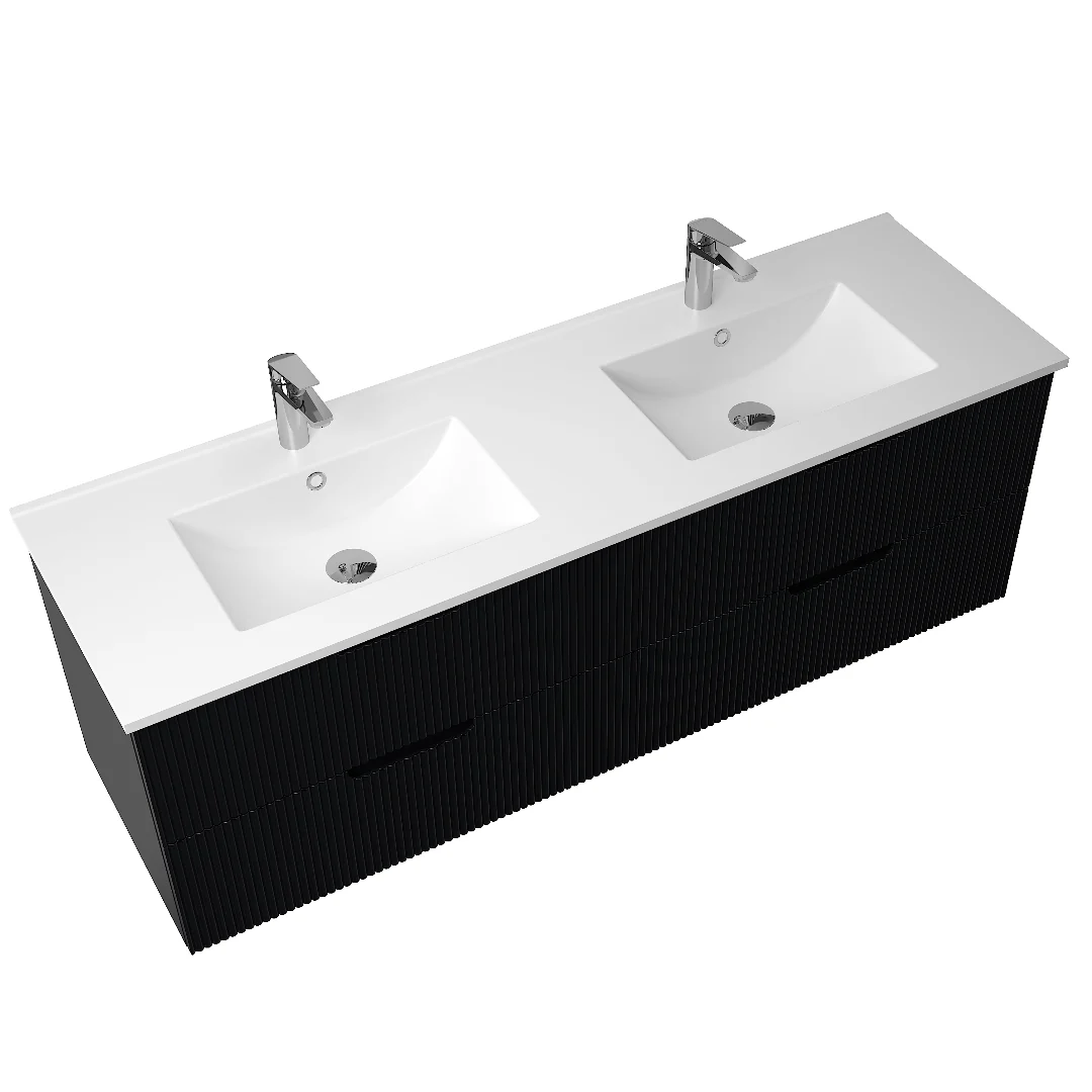 Kelsa 1500 Double Fluted Matte Black Wall Hung Vanity - Image 4