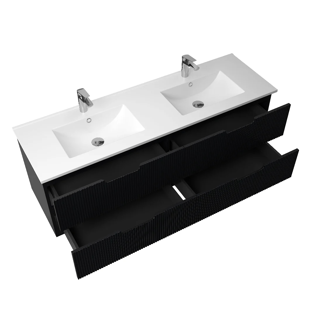 Kelsa 1500 Double Fluted Matte Black Wall Hung Vanity - Image 5