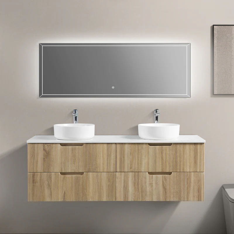 Kelsa 1500 Double Fluted White Oak Wall Hung Vanity