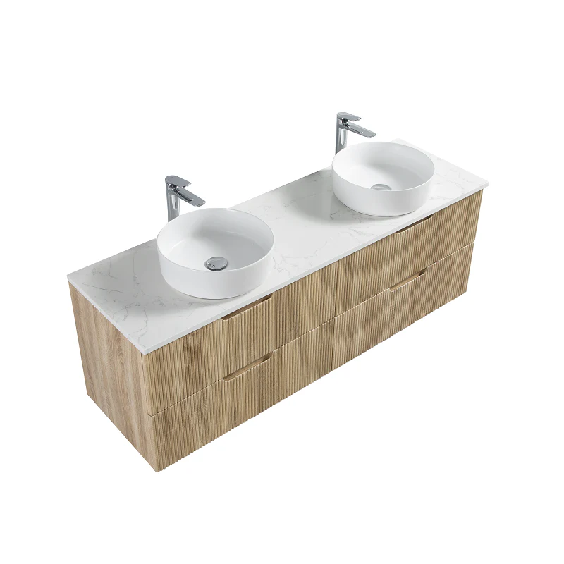 Kelsa 1500 Double Fluted White Oak Wall Hung Vanity - Image 4