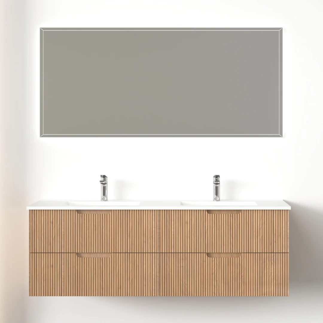 Kelsa 1500 Fluted Desert Oak Double Bowl Wall Hung Vanity - Image 2