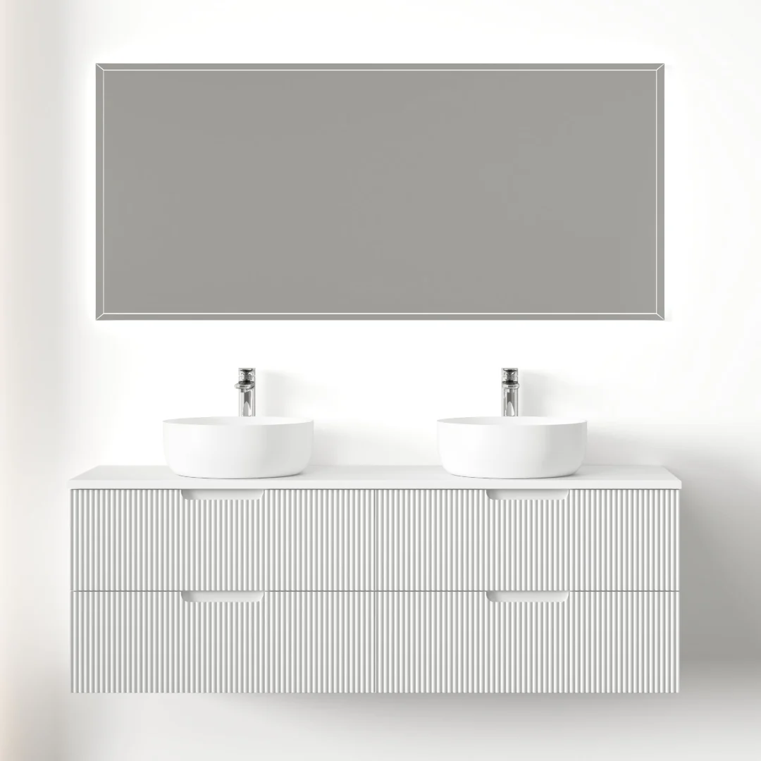 Kelsa 1500 Fluted Double Matte White Wall Hung Vanity