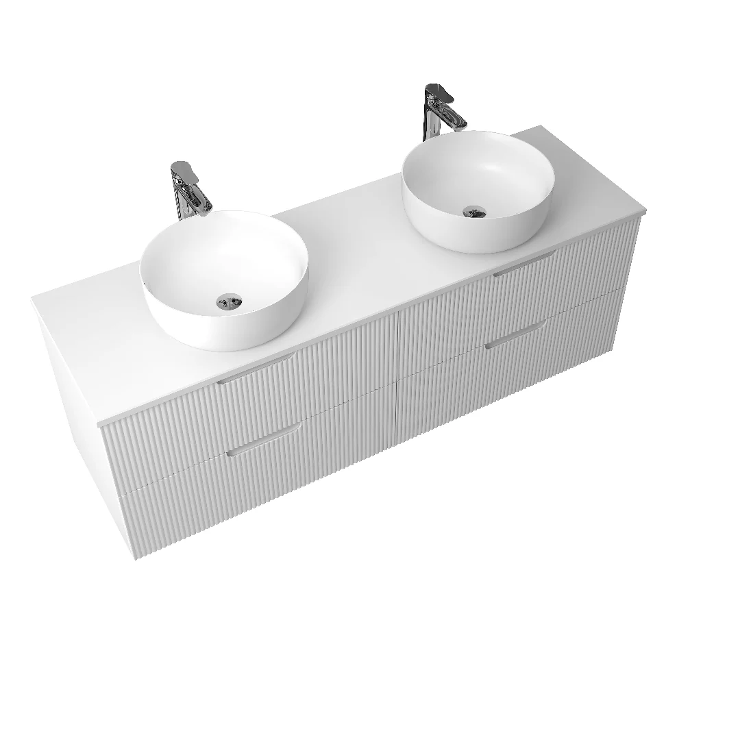 Kelsa 1500 Fluted Double Matte White Wall Hung Vanity - Image 4