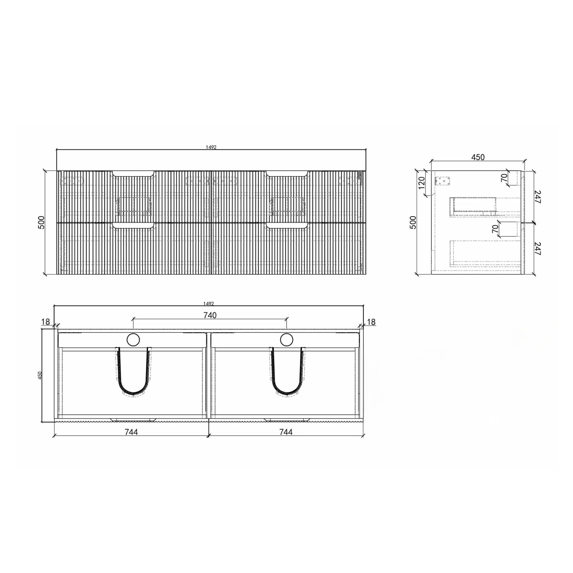 Kelsa 1500 Fluted Walnut Double Bowl Wall Hung Vanity - Image 7