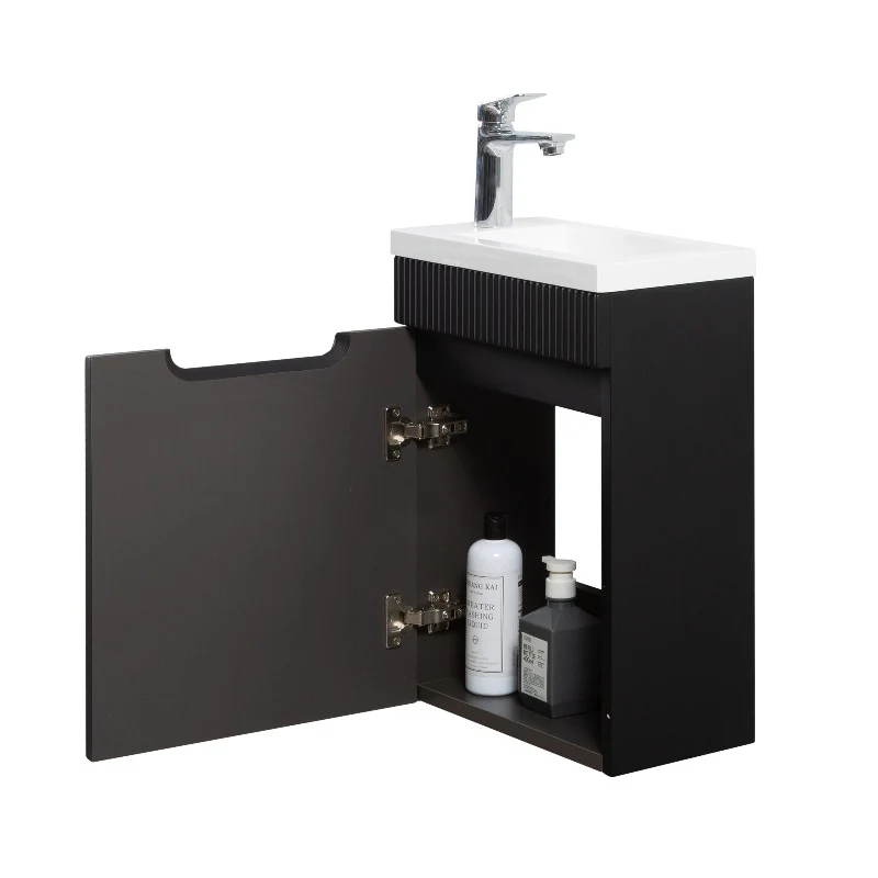 Kelsa 400 Fluted Matte Black Wall Hung Vanity - Image 4