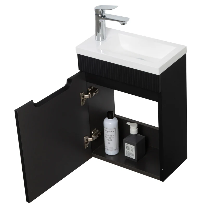 Kelsa 400 Fluted Matte Black Wall Hung Vanity - Image 5
