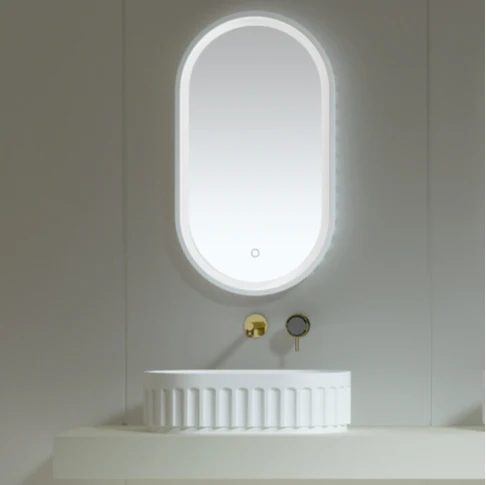 Kelsa 560mm Fluted Solid Surface Stone Oval Above Counter Basin