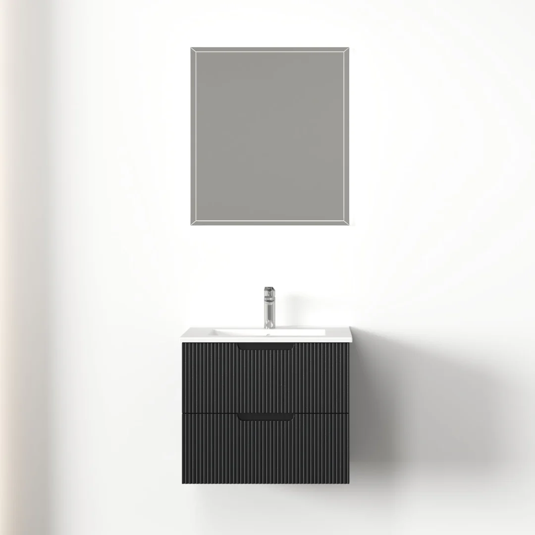 Kelsa 600 Fluted Matte Black Wall Hung Vanity - Image 2