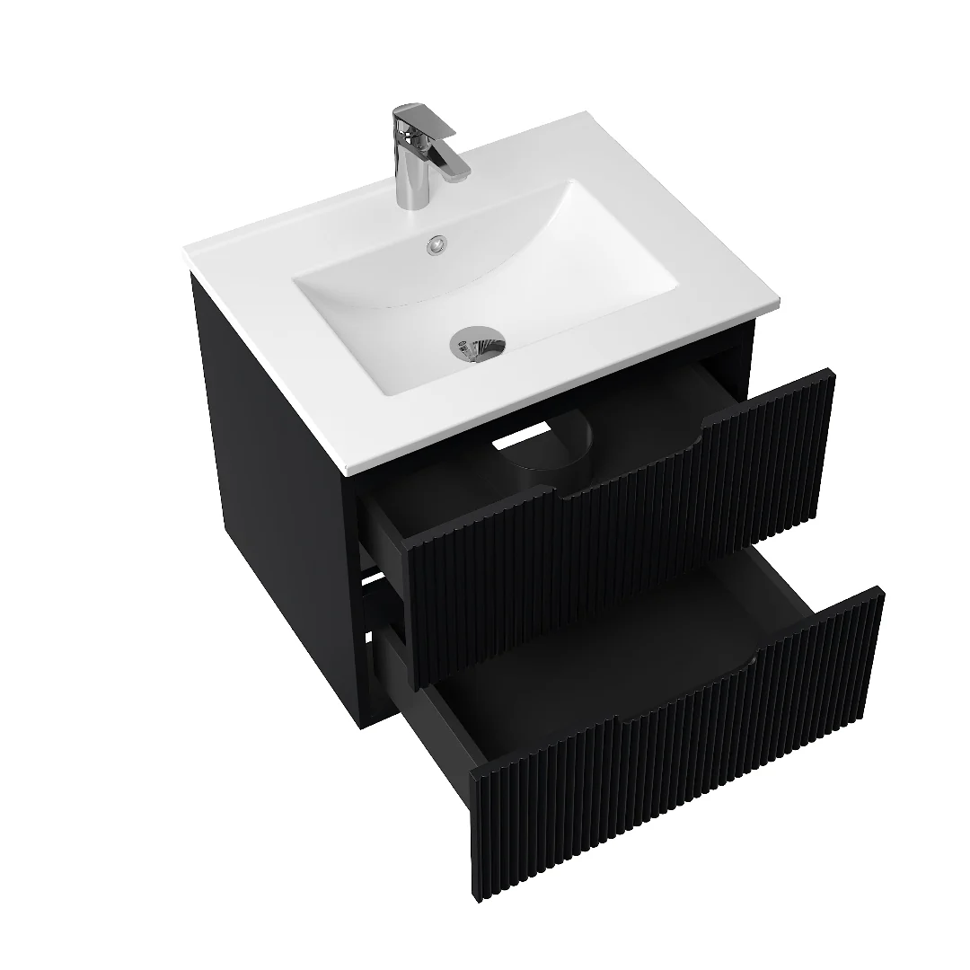 Kelsa 600 Fluted Matte Black Wall Hung Vanity - Image 3