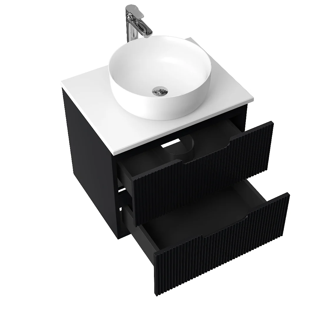 Kelsa 600 Fluted Matte Black Wall Hung Vanity - Image 4