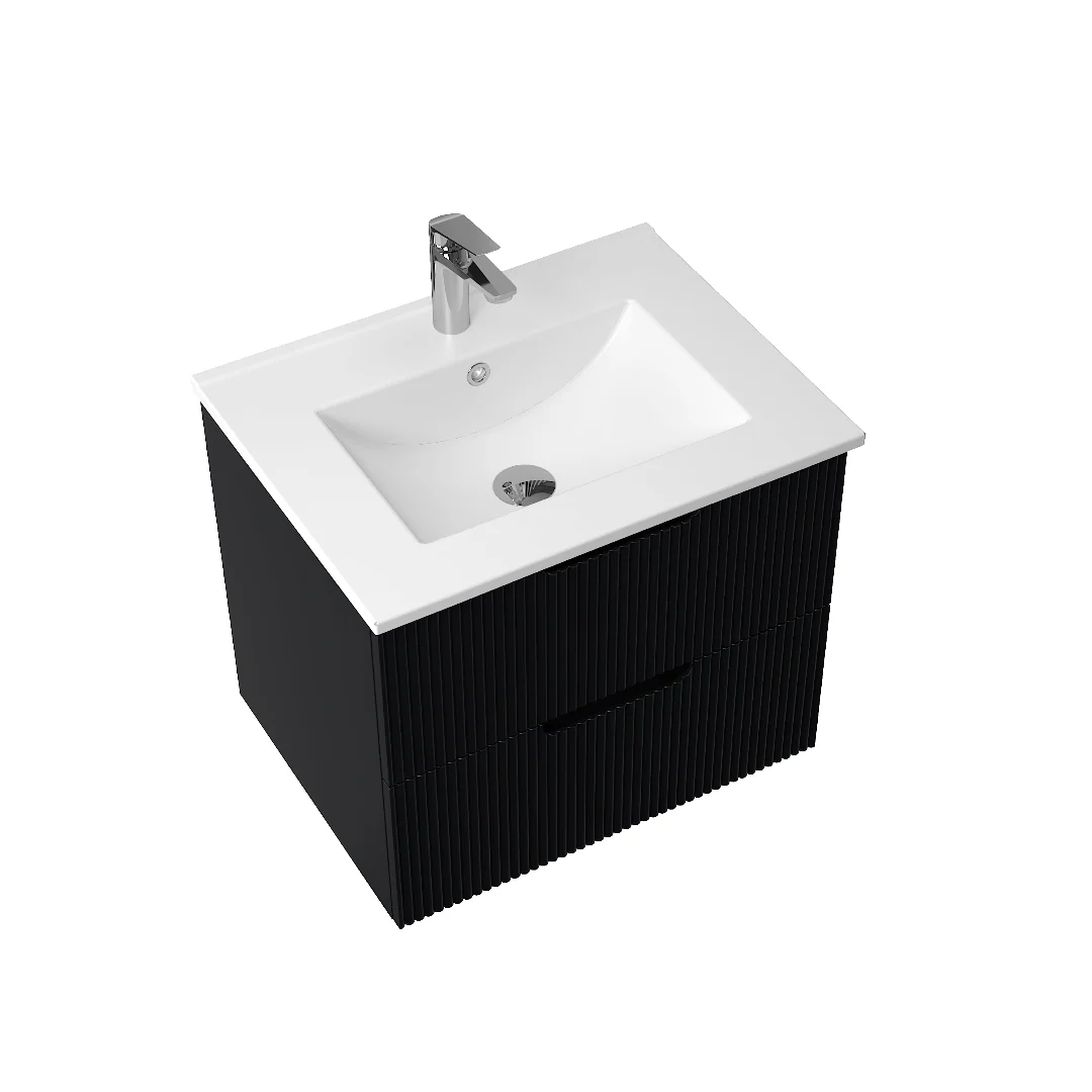 Kelsa 600 Fluted Matte Black Wall Hung Vanity - Image 5