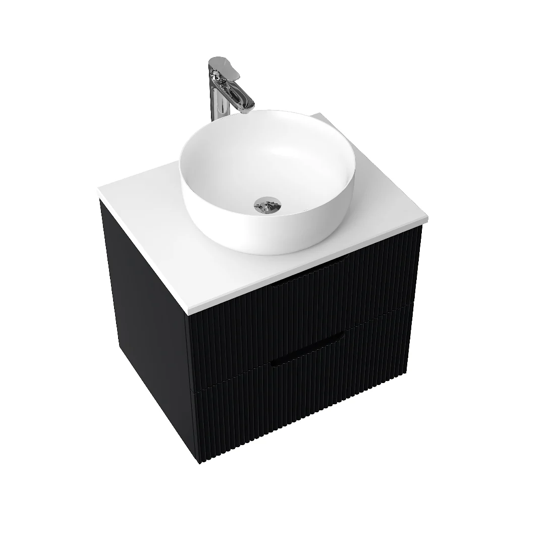 Kelsa 600 Fluted Matte Black Wall Hung Vanity - Image 6