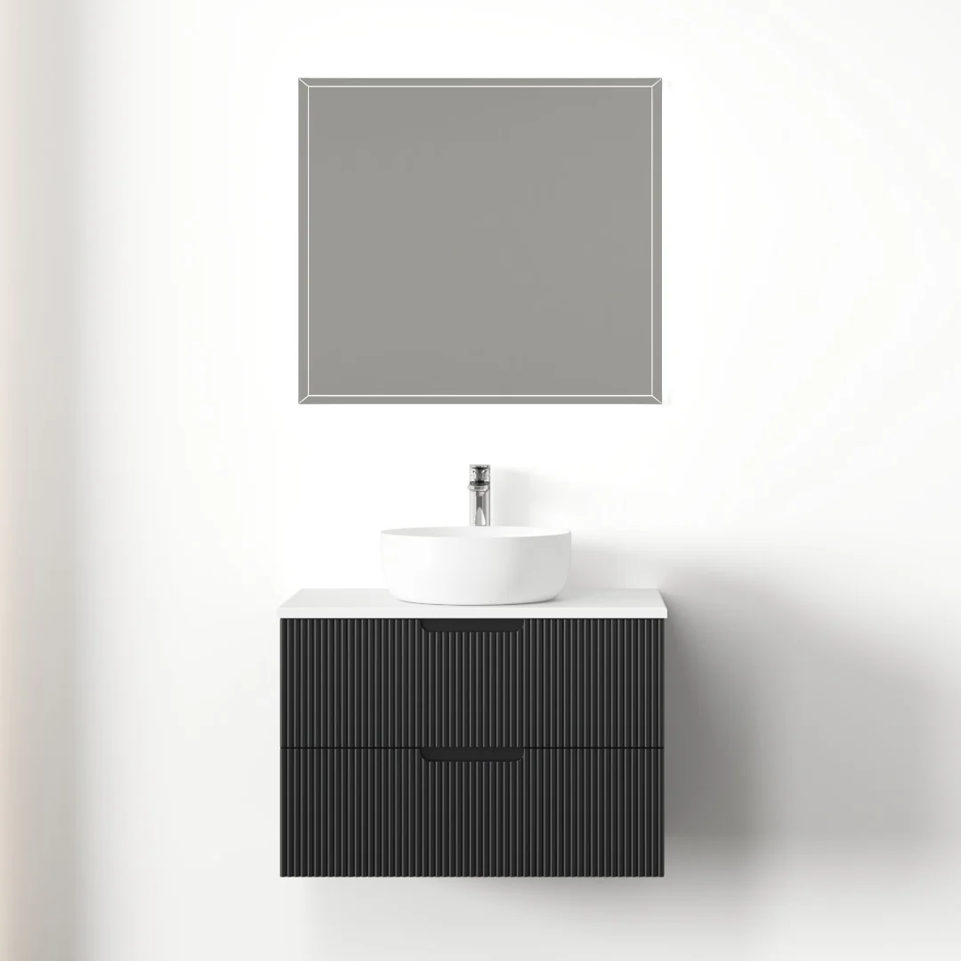 Kelsa 750 Fluted Matte Black Wall Hung Vanity