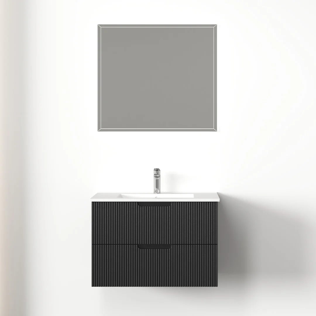 Kelsa 750 Fluted Matte Black Wall Hung Vanity - Image 2