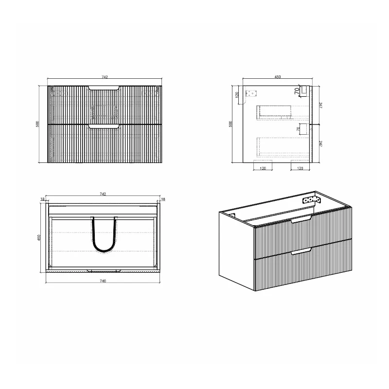 Kelsa 750 Fluted Matte Black Wall Hung Vanity - Image 8