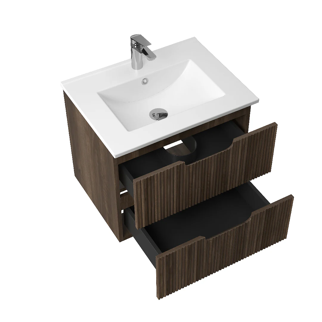 Kelsa 600 Fluted Walnut Wall Hung Vanity - Image 5