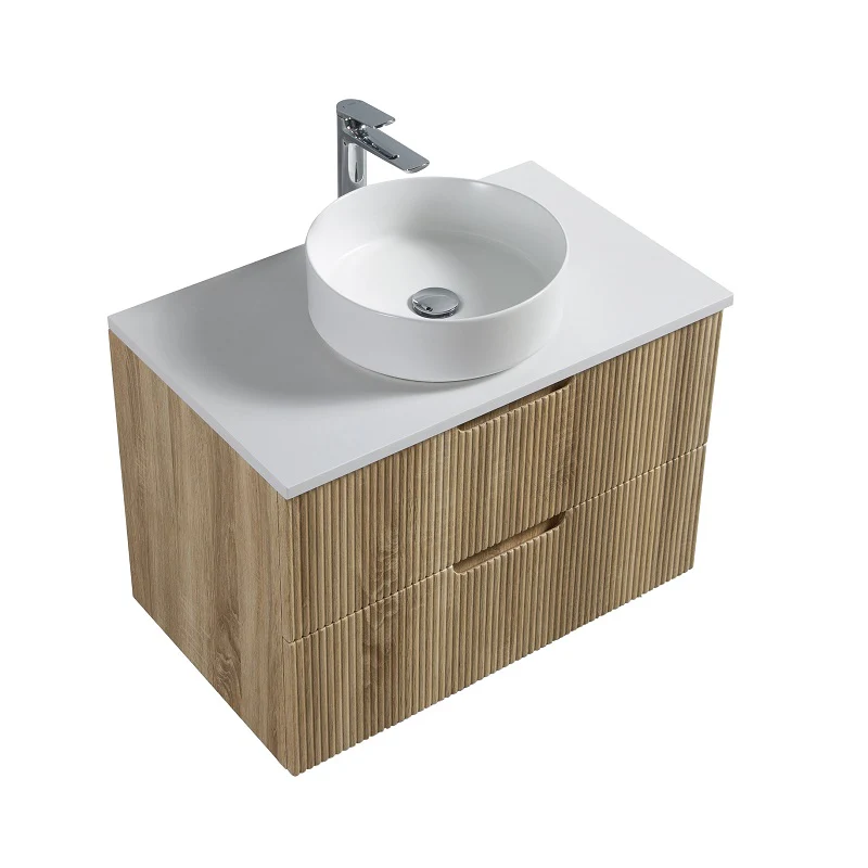 Kelsa 750 Fluted White Oak Wall Hung Vanity - Image 4