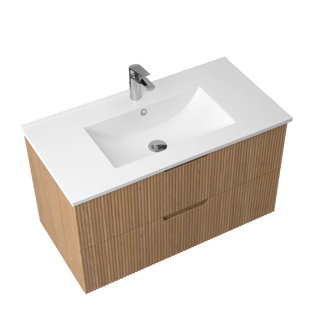 Kelsa 900 Fluted Desert Oak Wall Hung Vanity - Image 3