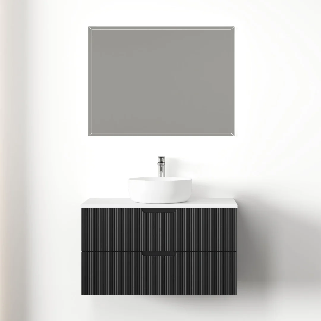 Kelsa 900 Fluted Matte Black Wall Hung Vanity