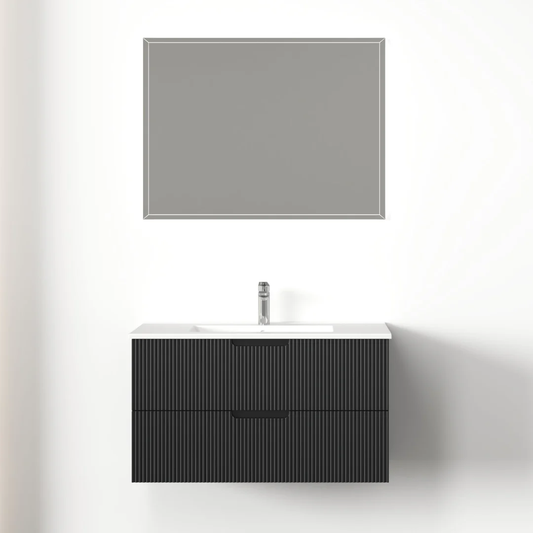 Kelsa 900 Fluted Matte Black Wall Hung Vanity - Image 2