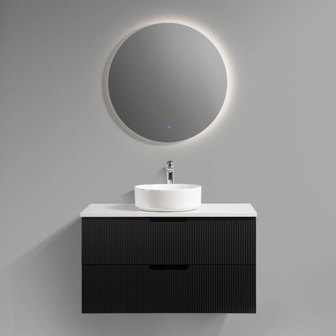 Kelsa 900 Fluted Matte Black Wall Hung Vanity - Image 3