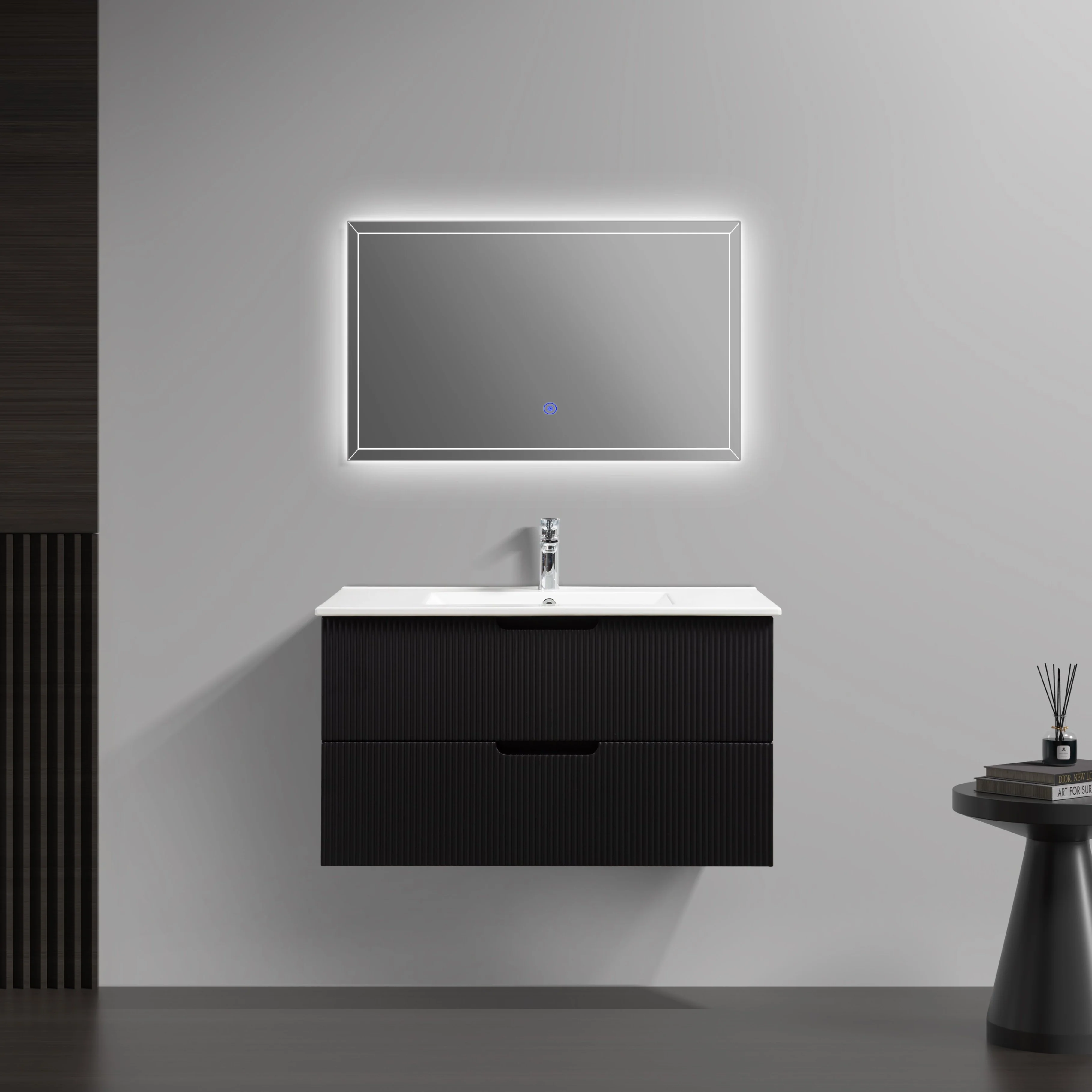 Kelsa 900 Fluted Matte Black Wall Hung Vanity - Image 6