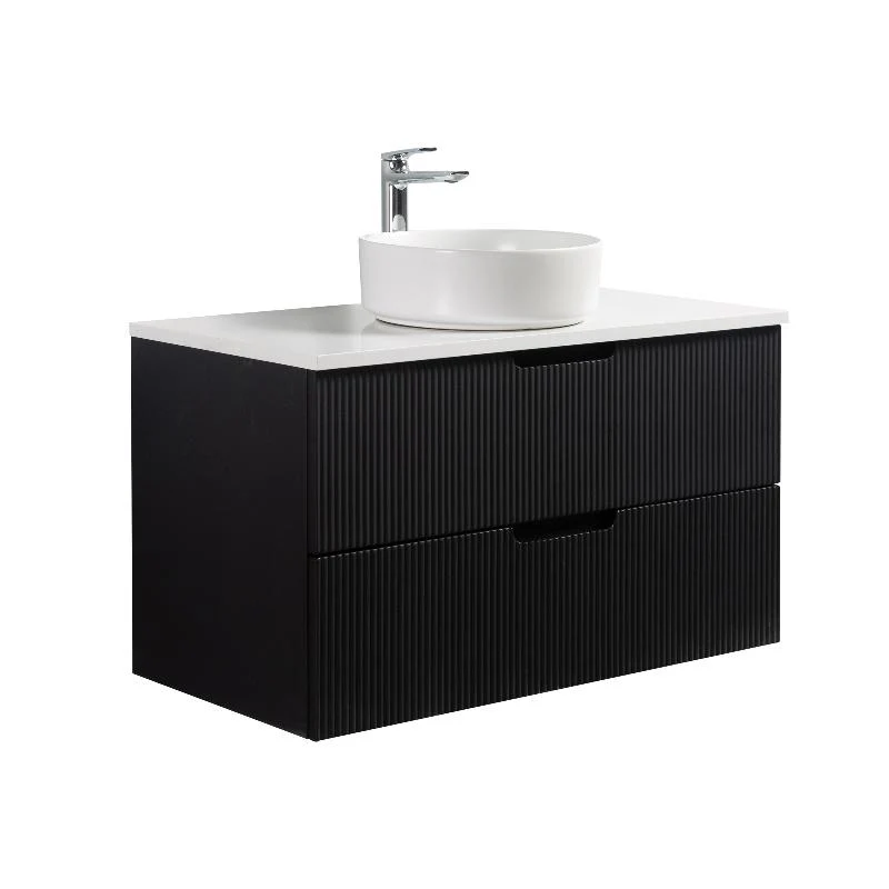 Kelsa 900 Fluted Matte Black Wall Hung Vanity - Image 7