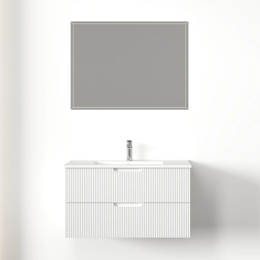 Kelsa 900 Fluted Matte White Wall Hung Vanity - Image 2