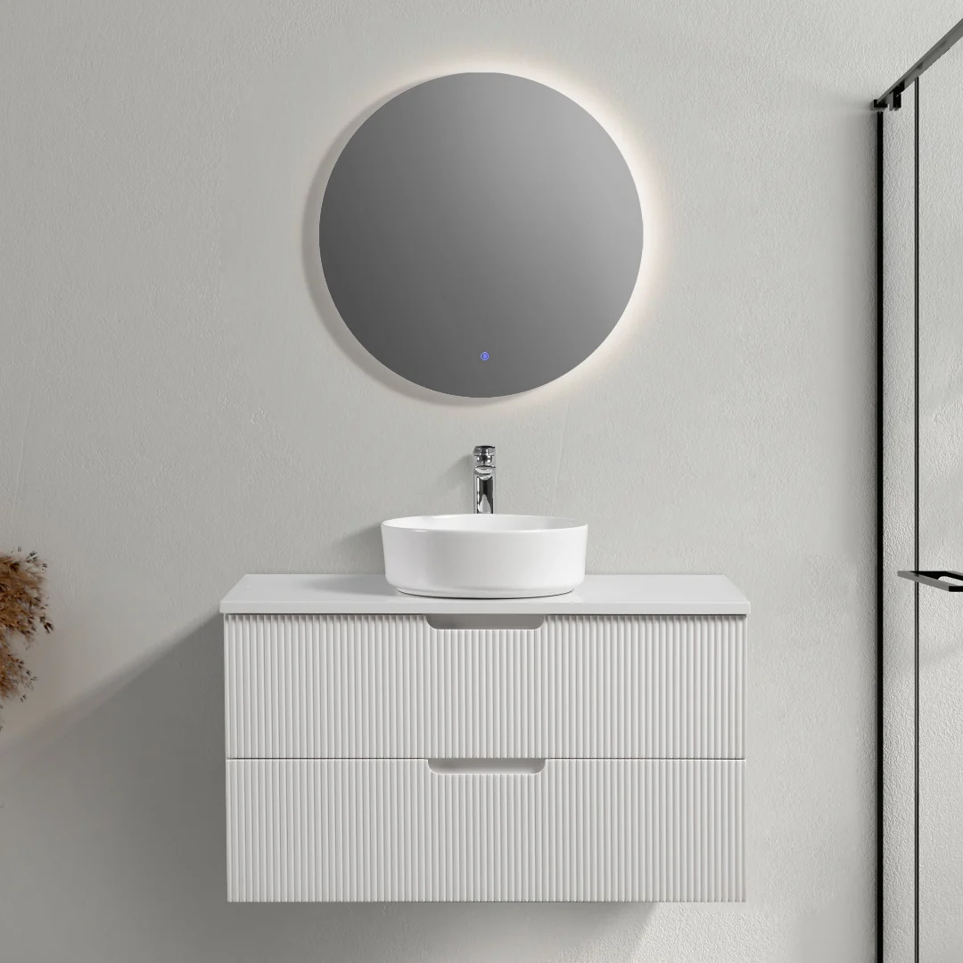 Kelsa 900 Fluted Matte White Wall Hung Vanity - Image 3