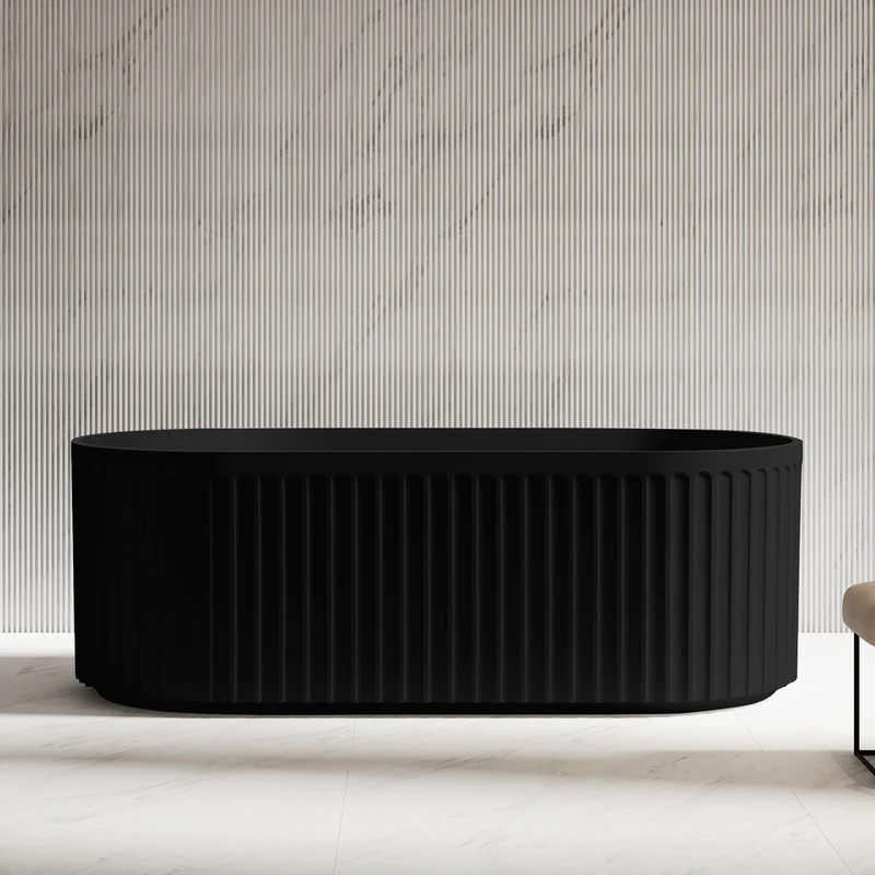 Kelsa Fluted 1500mm Matte Black Designer Round Freestanding Bath