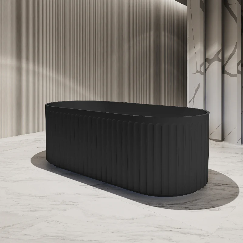 Kelsa Fluted 1500mm Matte Black Designer Round Freestanding Bath - Image 3