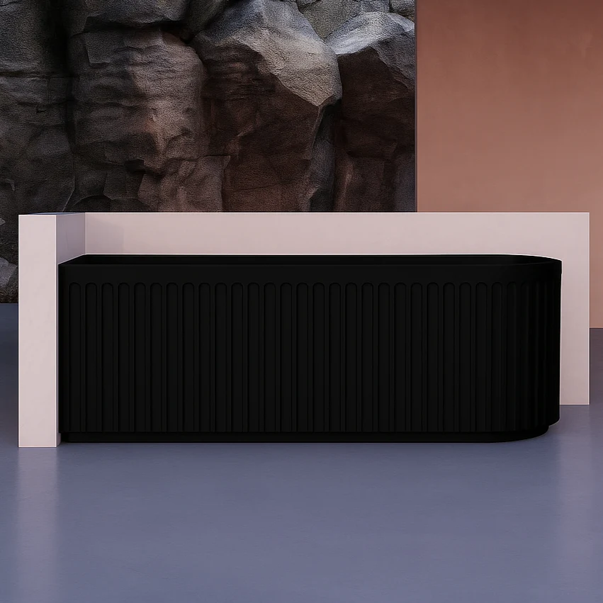 Kelsa Fluted 1500mm Matte Black Left Corner Fit Designer Round Freestanding Bath