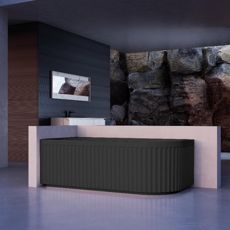 Kelsa Fluted 1500mm Matte Black Left Corner Fit Designer Round Freestanding Bath - Image 3