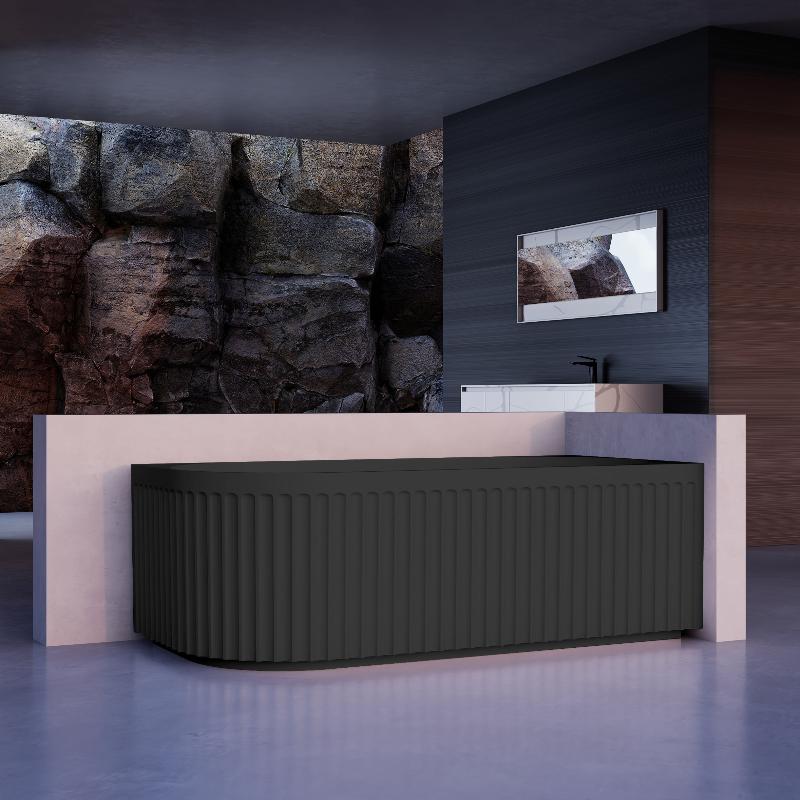 Kelsa Fluted 1500mm Matte Black Right Corner Fit Designer Round Freestanding Bath - Image 2